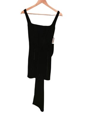 Charmed Hearts Black Velvet Corset Mini Dress Long Bow Back Size Small NWT